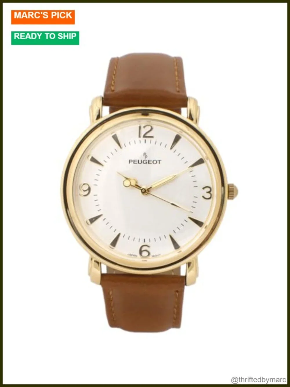 Round Slim Vintage Dress Watch with Genuine Leather Strap, Japanese Quartz